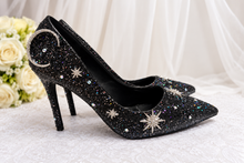 Load image into Gallery viewer, Black Celestial Pointed Toe Court Shoes - UK5 - Ready to Dispatch

