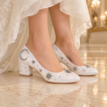 Load image into Gallery viewer, Celestial Bridal Shoes – Iridescent Glitter 6cm Block Heels
