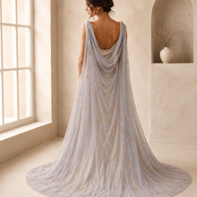 Load image into Gallery viewer, Wedding Cape - Celestial Embroidered Bridal Veil | Up to Cathedral Length
