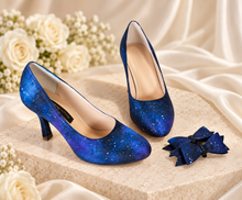 Load image into Gallery viewer, Hand-Painted Galaxy Bow Shoe Clips – Celestial Bridal Accessories
