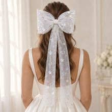 Load image into Gallery viewer, Celestial Star Bridal Hair Bow – Iridescent Wedding Hair Bow
