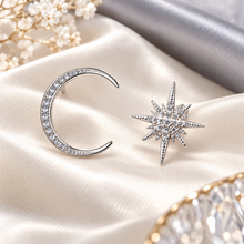 Load image into Gallery viewer, Sterling Silver Moon and Star Earrings – Celestial Bridal Studs
