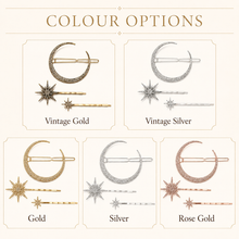 Load image into Gallery viewer, Celestial Moon and Stars Tiara and Hair Clips
