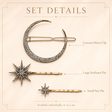 Load image into Gallery viewer, Celestial Moon and Stars Tiara and Hair Clips
