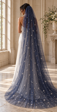 Load image into Gallery viewer, Celestial Moon &amp; Star Embroidered Wedding Veil | Five Colours
