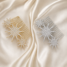 Load image into Gallery viewer, Celestial Crystal Starburst Bridal Hair Comb – Gold or Silver

