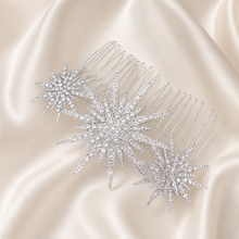 Load image into Gallery viewer, Celestial Crystal Starburst Bridal Hair Comb – Gold or Silver
