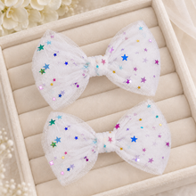 Load image into Gallery viewer, Celestial Organza Bow Shoe Clips – Multicoloured Star Bridal Accessories
