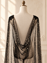 Load image into Gallery viewer, Celestial Wedding Cape – Black or Ivory Moon and Star Bridal Cape

