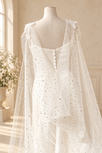 Load image into Gallery viewer, Celestial Wedding Cape – Black or Ivory Moon and Star Bridal Cape
