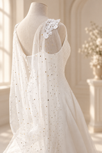 Load image into Gallery viewer, Celestial Wedding Cape – Black or Ivory Moon and Star Bridal Cape
