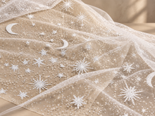 Load image into Gallery viewer, Celestial Moon &amp; Star Glitter Wedding Veil with Silver Comb – 100–300cm
