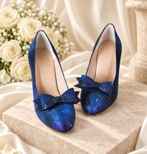 Load image into Gallery viewer, Hand-Painted Galaxy Bow Shoe Clips – Celestial Bridal Accessories
