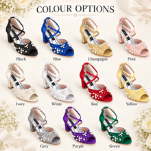 Load image into Gallery viewer, Pearl Detail Satin Bridal Sandals with Block Heels

