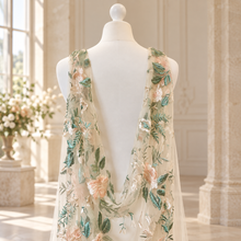 Load image into Gallery viewer, Champagne Floral Embroidered Bridal Cape | Shoulder Veil
