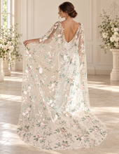 Load image into Gallery viewer, Champagne Floral Embroidered Bridal Cape | Shoulder Veil
