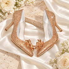 Load image into Gallery viewer, Champagne Gold Crystal Wedding Shoes – Pointed Toe Cinderella Bridal Heels

