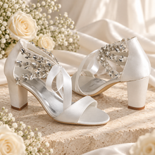 Load image into Gallery viewer, Happily Ever After Crystal Block Heel Bridal Sandals
