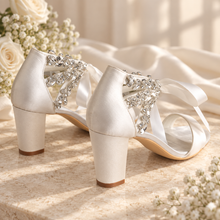 Load image into Gallery viewer, Happily Ever After Crystal Block Heel Bridal Sandals
