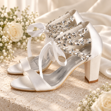 Load image into Gallery viewer, Happily Ever After Crystal Block Heel Bridal Sandals
