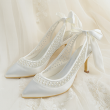 Load image into Gallery viewer, Eliza - Ivory Pearl Satin Sling Backs
