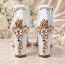Load image into Gallery viewer, Cherry Blossom Satin Bridal Sandals – 8 cm Block Heel Wedding Shoes
