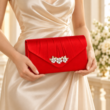 Load image into Gallery viewer, Ivory Cherry Blossom Satin Clutch Bag – Handmade Wedding &amp; Occasion Bag in Your Choice of Colour
