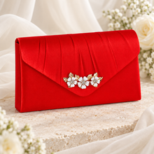 Load image into Gallery viewer, Ivory Cherry Blossom Satin Clutch Bag – Handmade Wedding &amp; Occasion Bag in Your Choice of Colour
