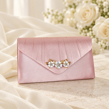 Load image into Gallery viewer, Ivory Cherry Blossom Satin Clutch Bag – Handmade Wedding &amp; Occasion Bag in Your Choice of Colour
