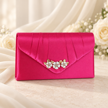 Load image into Gallery viewer, Ivory Cherry Blossom Satin Clutch Bag – Handmade Wedding &amp; Occasion Bag in Your Choice of Colour
