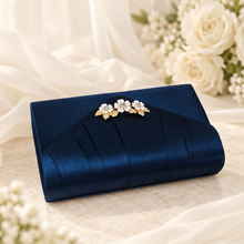 Load image into Gallery viewer, Ivory Cherry Blossom Satin Clutch Bag – Handmade Wedding &amp; Occasion Bag in Your Choice of Colour
