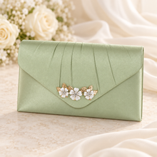 Load image into Gallery viewer, Ivory Cherry Blossom Satin Clutch Bag – Handmade Wedding &amp; Occasion Bag in Your Choice of Colour
