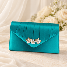 Load image into Gallery viewer, Ivory Cherry Blossom Satin Clutch Bag – Handmade Wedding &amp; Occasion Bag in Your Choice of Colour
