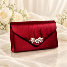 Load image into Gallery viewer, Ivory Cherry Blossom Satin Clutch Bag – Handmade Wedding &amp; Occasion Bag in Your Choice of Colour
