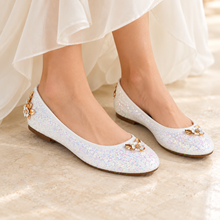 Load image into Gallery viewer, Cherry Blossom Glitter Bridal Flats | White Wedding Ballet Shoes | Wide Fit Available
