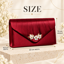 Load image into Gallery viewer, Burgundy Cherry Blossom Satin Clutch Bag – Handmade Wedding &amp; Occasion Bag in Your Choice of Colour
