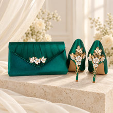 Load image into Gallery viewer, Black Cherry Blossom Satin Clutch Bag – Handmade Wedding &amp; Occasion Bag in Your Choice of Colour
