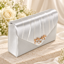 Load image into Gallery viewer, Ivory Cherry Blossom Satin Clutch Bag – Handmade Wedding &amp; Occasion Bag in Your Choice of Colour
