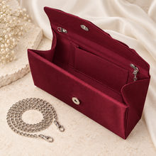 Load image into Gallery viewer, Burgundy Cherry Blossom Satin Clutch Bag – Handmade Wedding &amp; Occasion Bag in Your Choice of Colour
