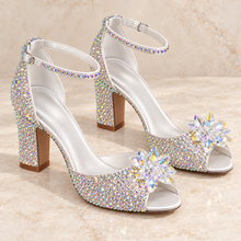 Load image into Gallery viewer, Cinderella Crystal Block Heel Wedding Shoes
