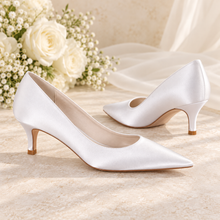 Load image into Gallery viewer, Classic Satin Pointed Toe Kitten Heels | 6 cm
