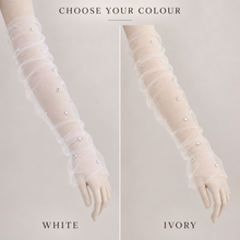 Load image into Gallery viewer, Crystal Tulle Bridal Sleeves with Rhinestones – White or Ivory
