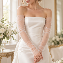 Load image into Gallery viewer, Crystal Tulle Bridal Sleeves with Rhinestones – White or Ivory
