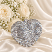 Load image into Gallery viewer, Gold Crystal Heart Clutch Bag – Sparkling Bridal &amp; Evening Bag
