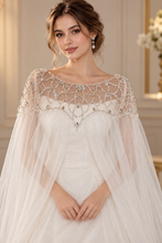 Load image into Gallery viewer, White Crystal Bridal Cape – 300 cm Tulle Poncho – Sale

