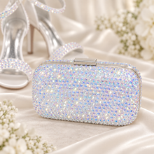 Load image into Gallery viewer, White Crystal Bridal Sandals and Matching Clutch Bag
