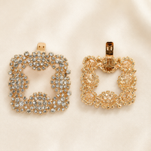 Load image into Gallery viewer, Crystal Square Shoe Clips | Pair of Silver or Gold Bridal Shoe Decorations
