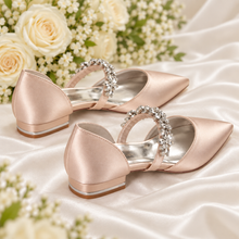 Load image into Gallery viewer, Crystal Strap Flats | Satin Bridal Shoes
