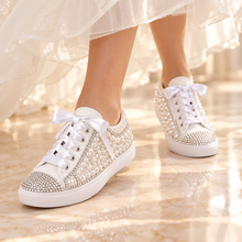 Load image into Gallery viewer, Custom Pearl &amp; Crystal Bridal Converse | High or Low Tops
