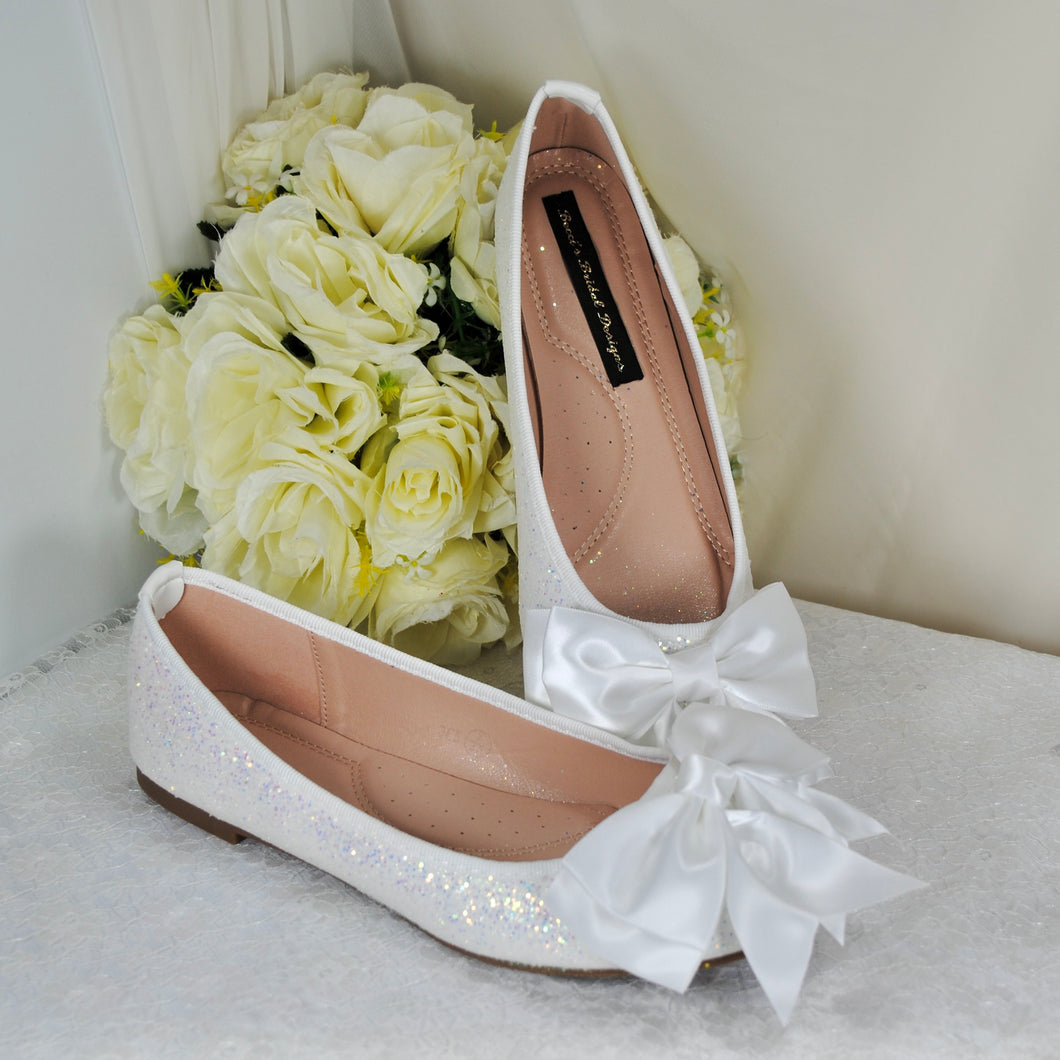 Glitter Ballet Flats with Bow | Wide Fit Available